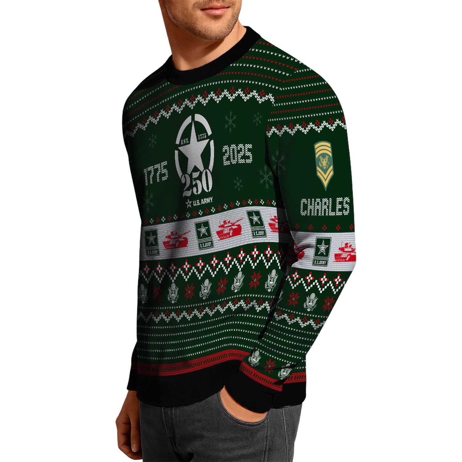 Custom Ranks And Text US Army Ugly Christmas Sweater for Women Men JUST03
