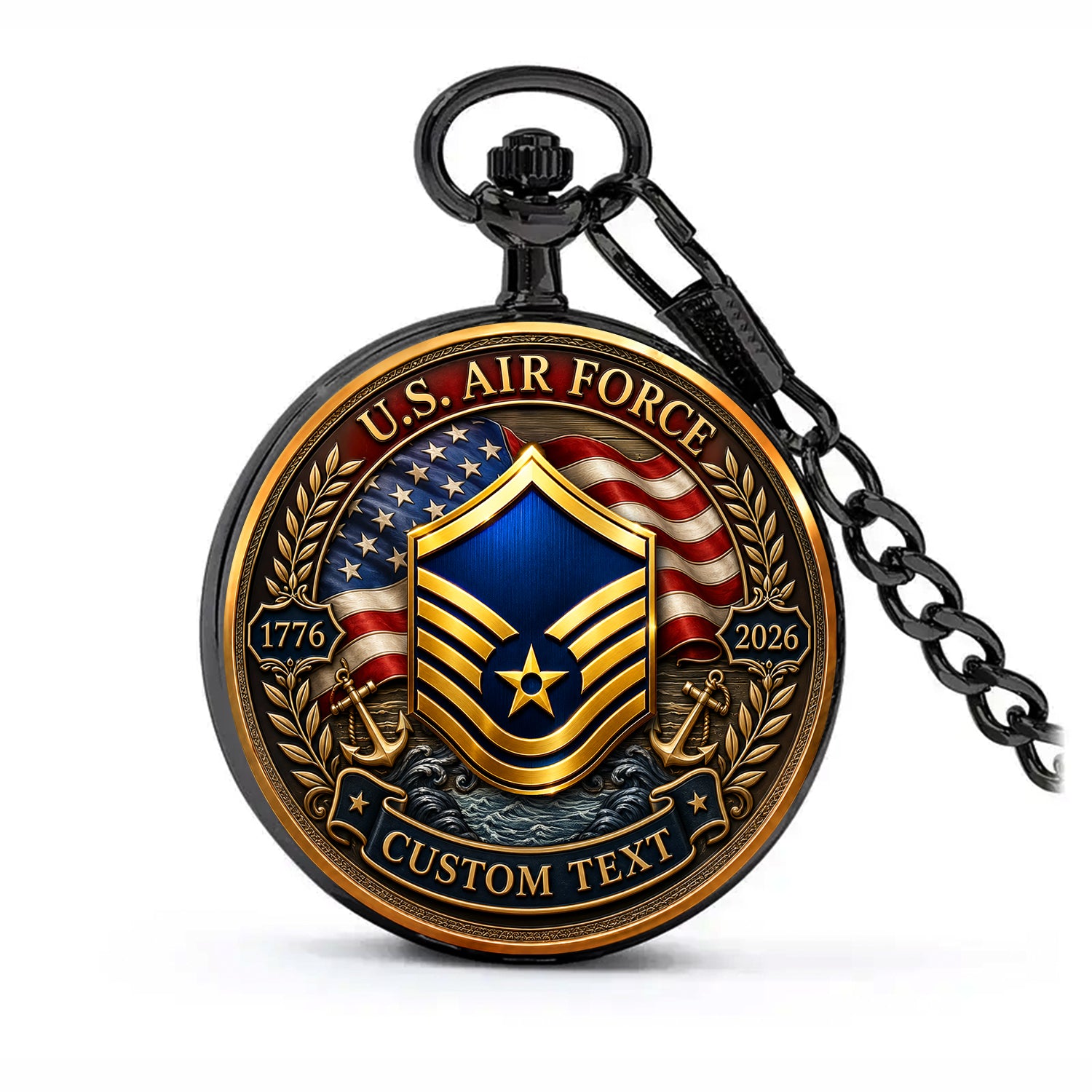Custom Air Force Veteran Pocket Watch Personalized Rank