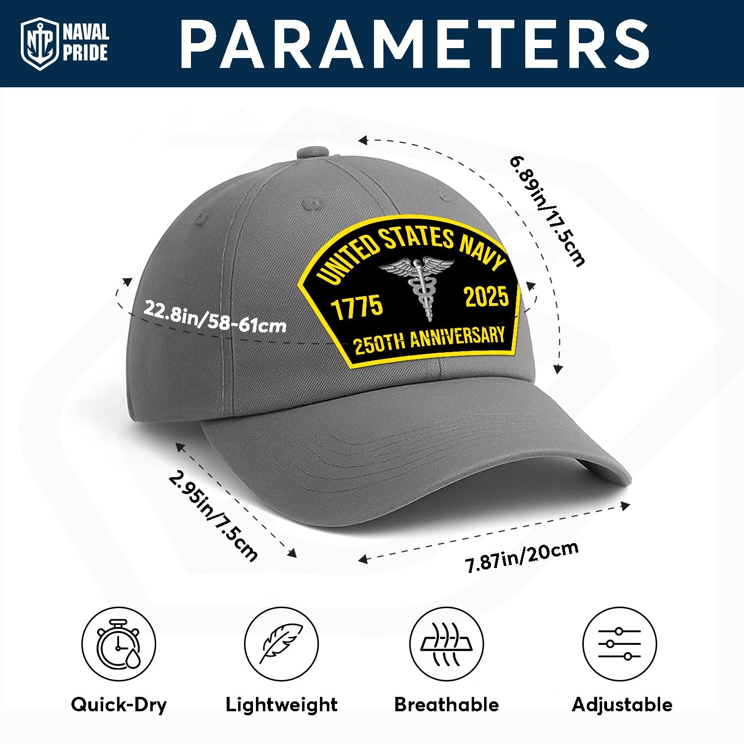 Custom Ranks US Navy Premium Washed Denim Cap DC008