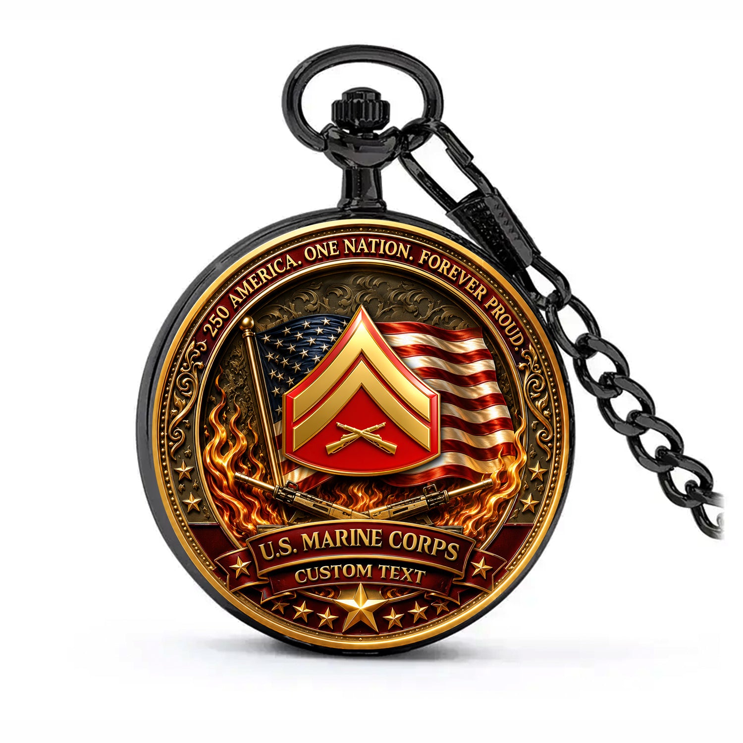 USMC Pocket Watch Personalized Rank and Text Gift