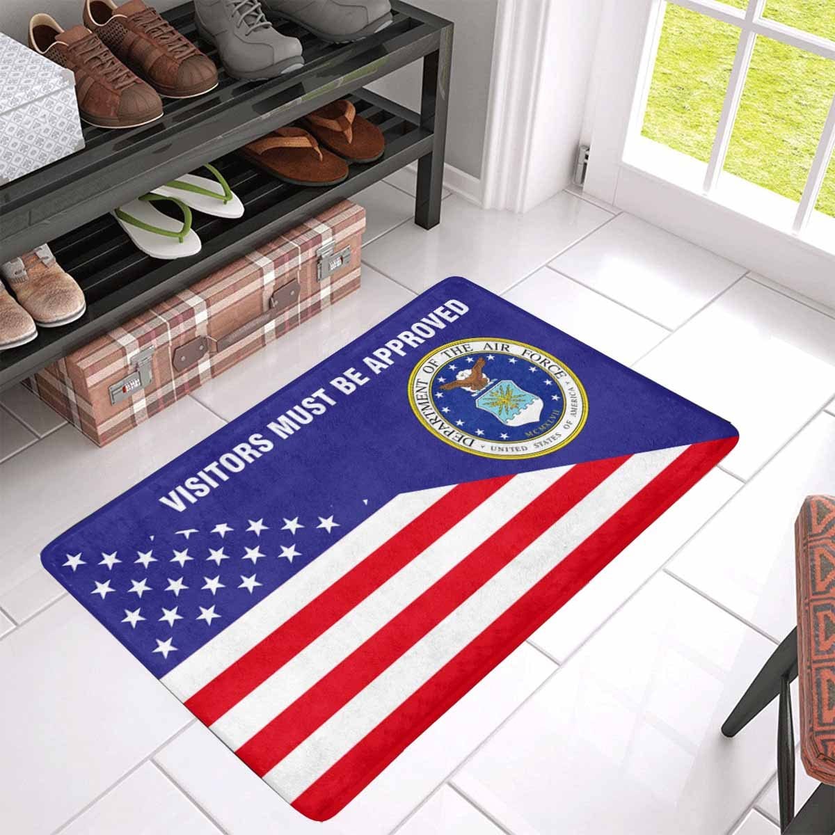 US Flag and Military Logo Doormat - Visitors must be approved