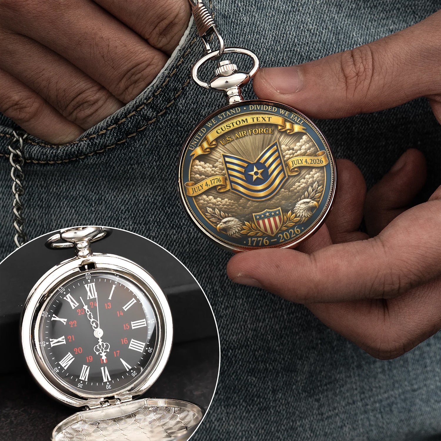 Personalized US Air Force Veteran Pocket Watch Custom Gift
