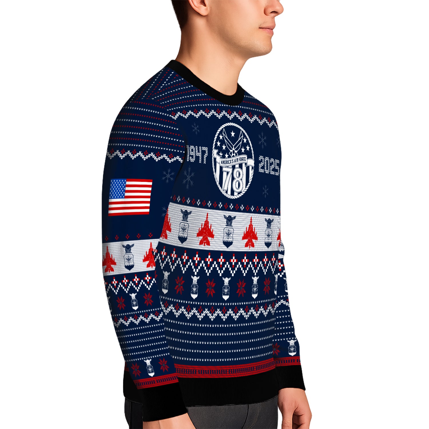 Custom Ranks And Text US Air Force Ugly Christmas Sweater for Women Men JUST03