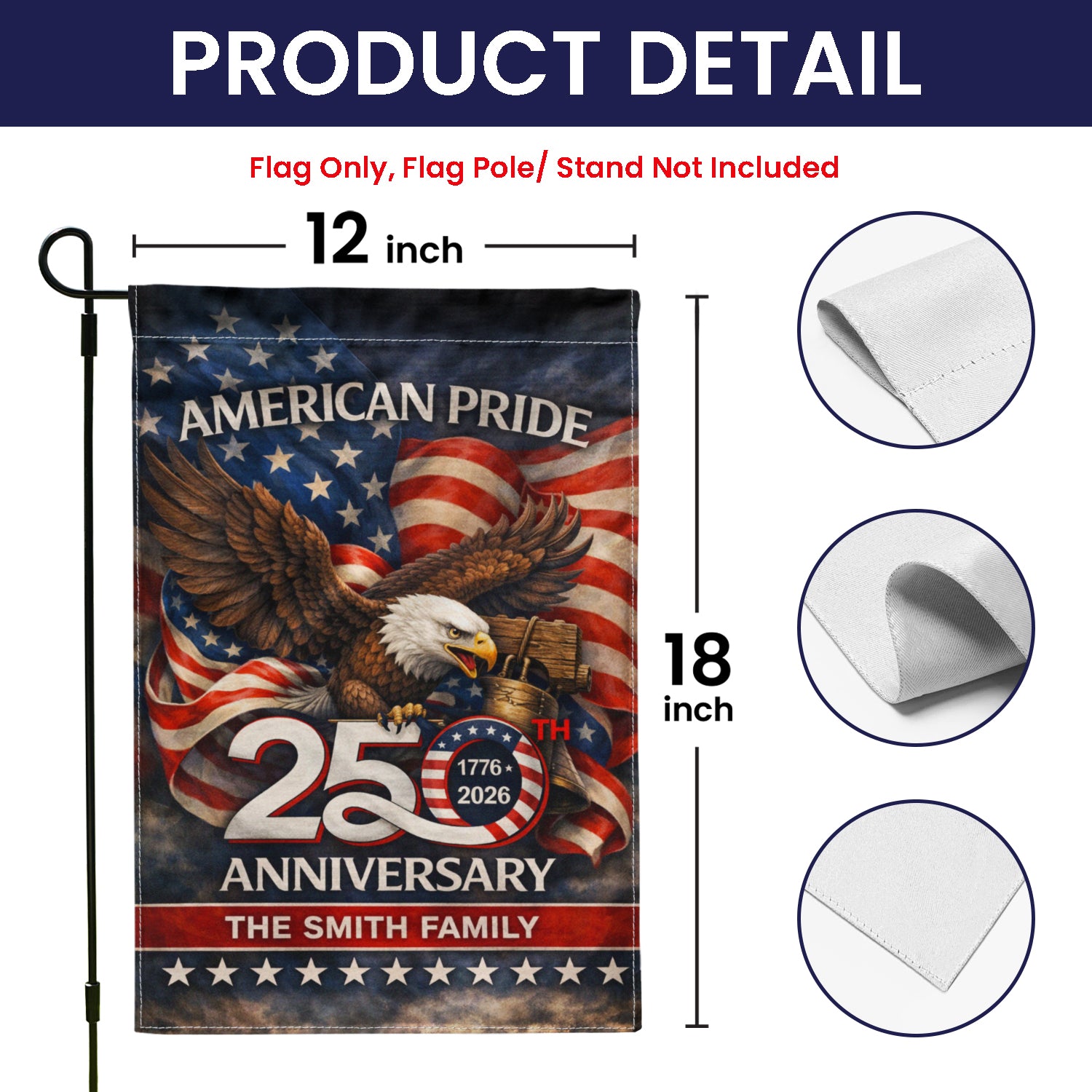 Personalized America 250 Garden Flag Custom Family Name 1776-2026 Patriotic Eagle Decor
