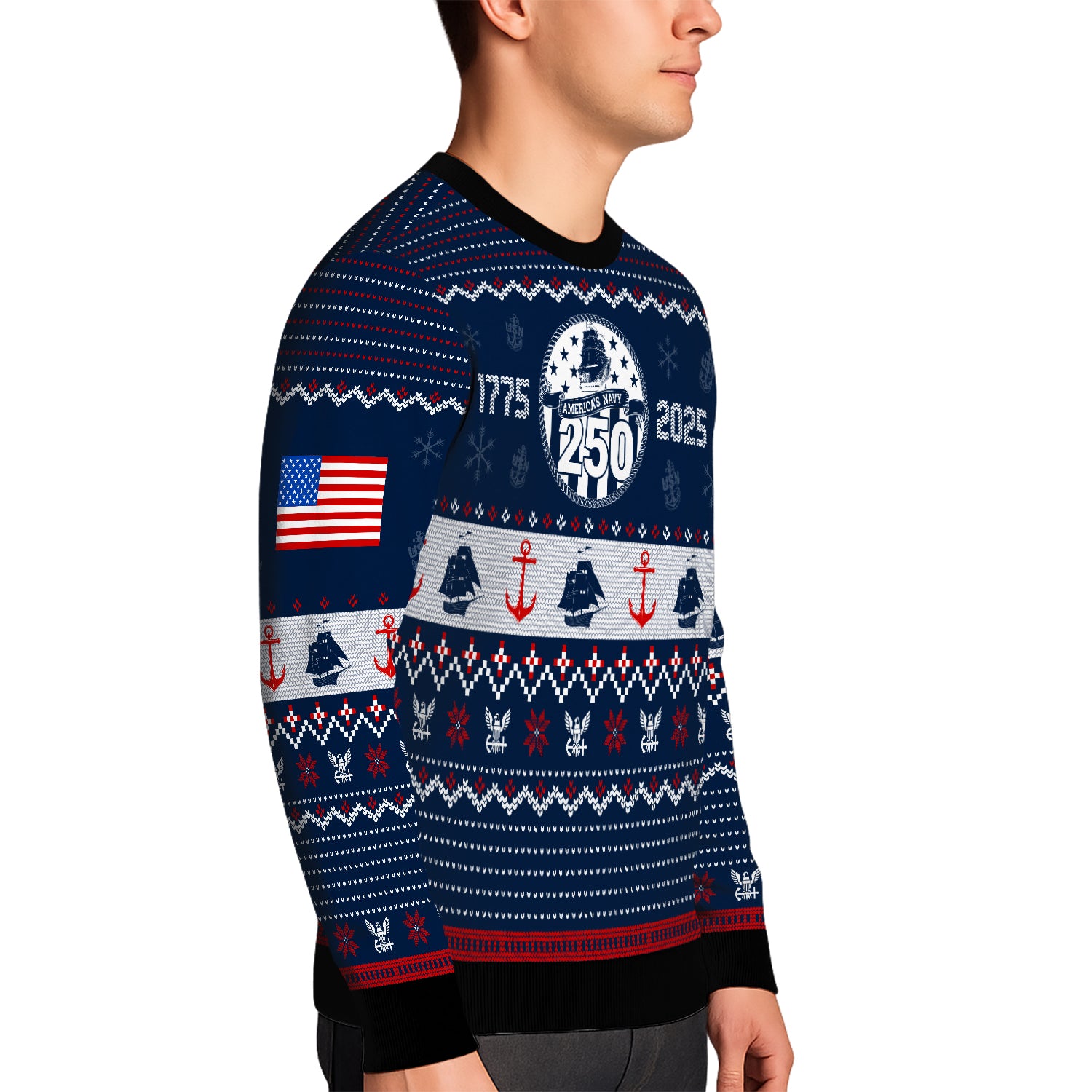 Custom Ranks And Text US Navy Ugly Christmas Sweater for Women Men JUST03