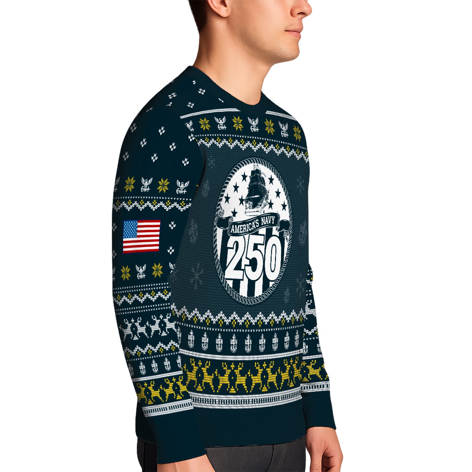 Custom Ranks And Text US Navy Ugly Christmas Sweater for Women Men JUST02