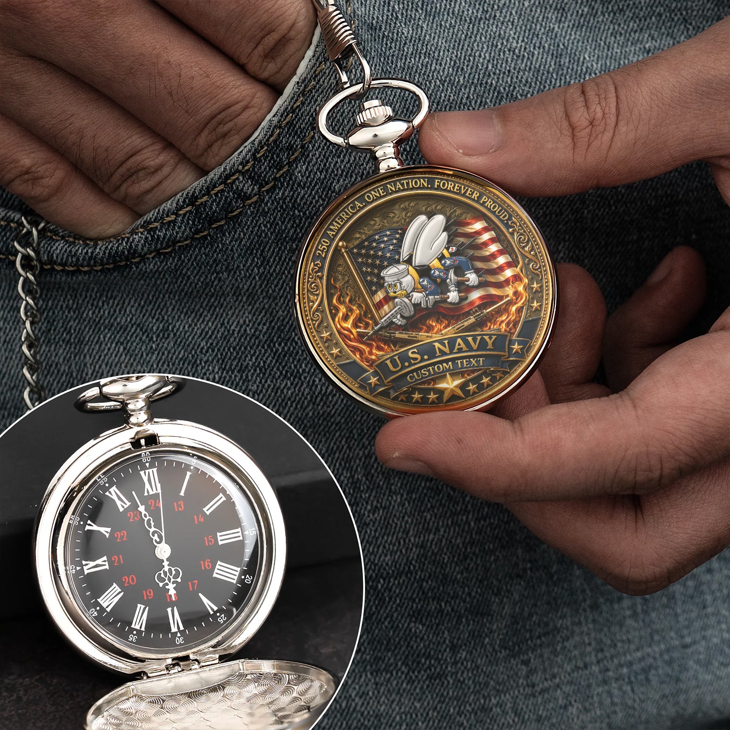 US Navy Veteran Pocket Watch Personalized Service Recognition Gift