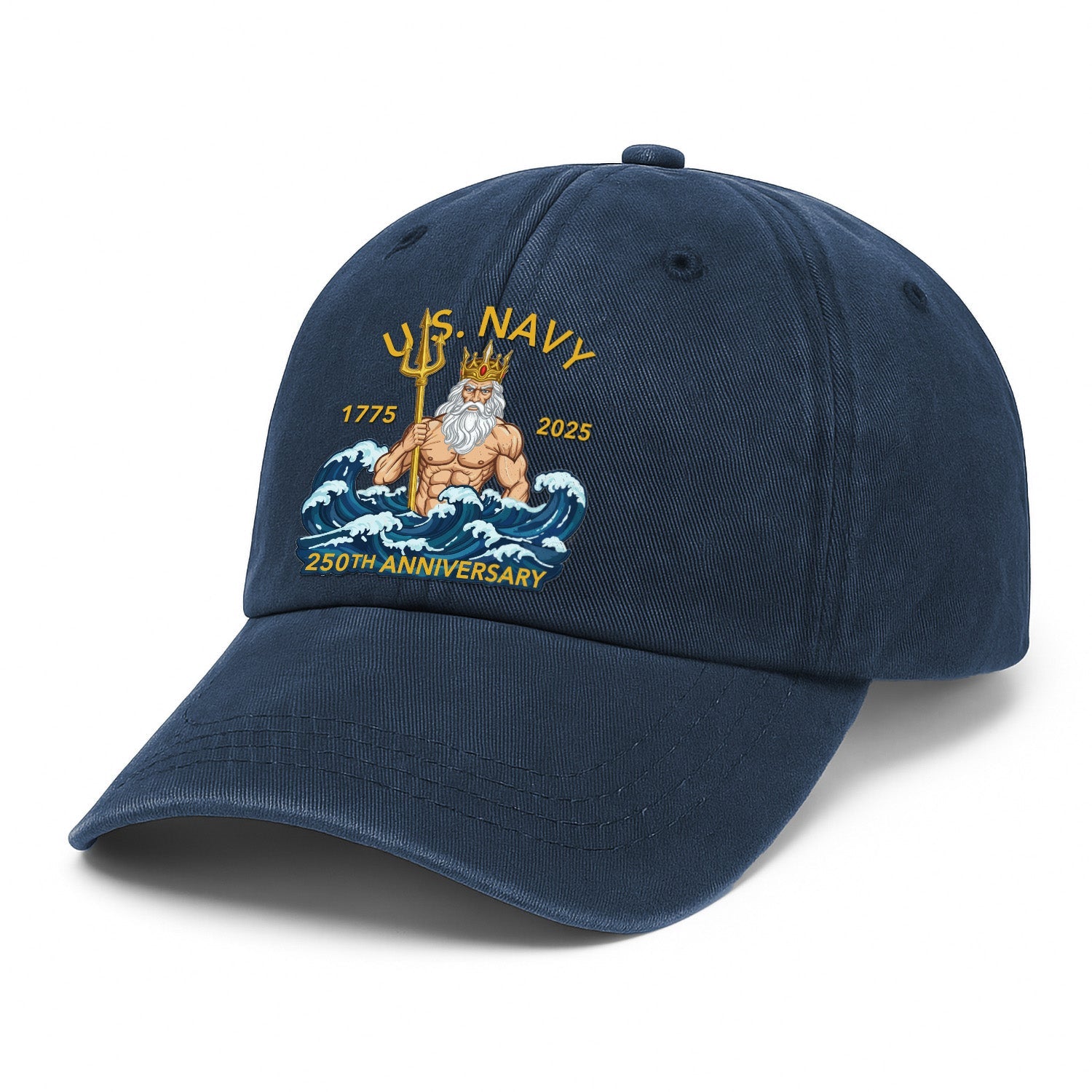 US Navy 250th Annivesary Poseidon Washed Denim Cap