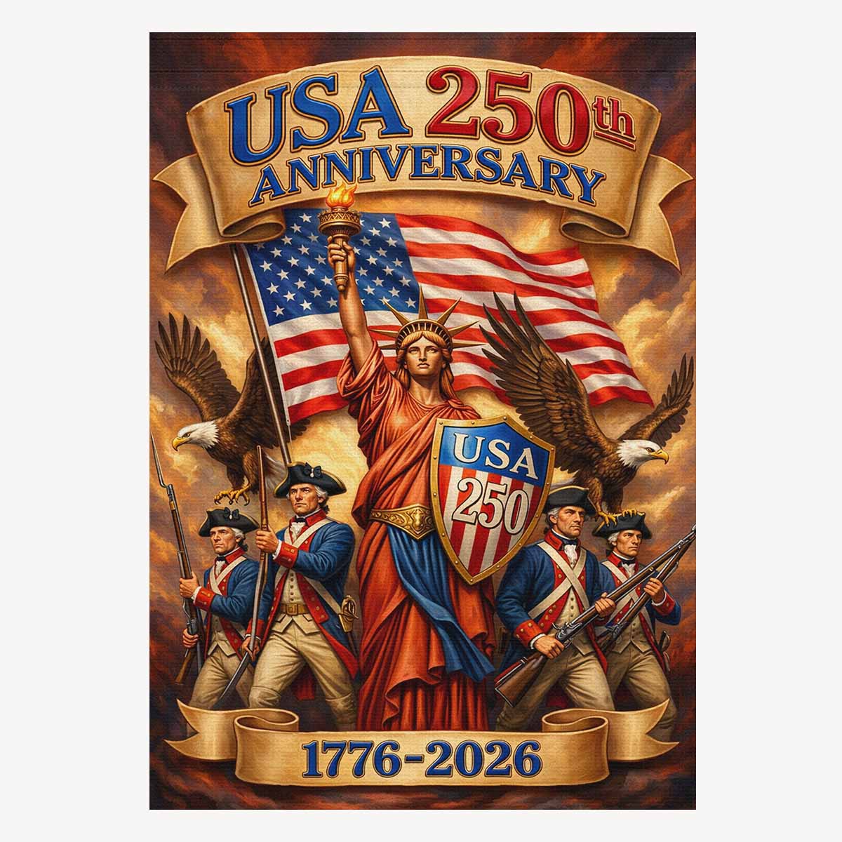 USA 250th Anniversary Patriotic House Flag Liberty Eagle 1776-2026