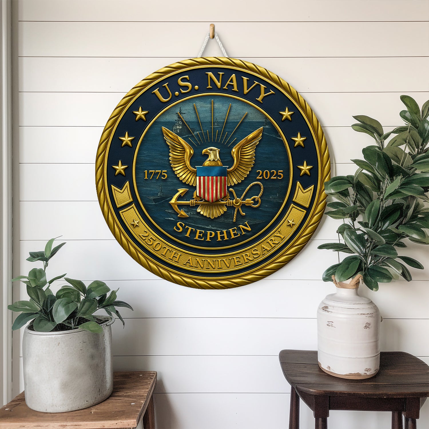 U.S. Navy 250th Anniversary - Custom Name Round Sign