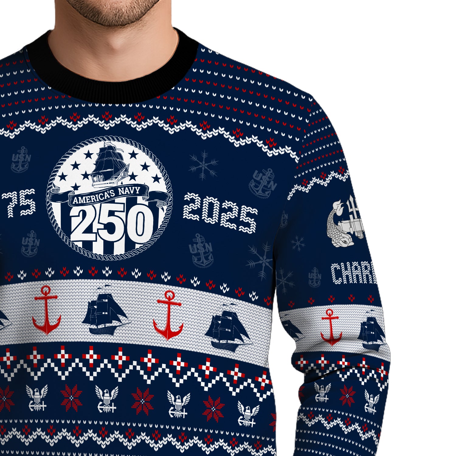 Custom Ranks And Text US Navy Ugly Christmas Sweater for Women Men JUST03