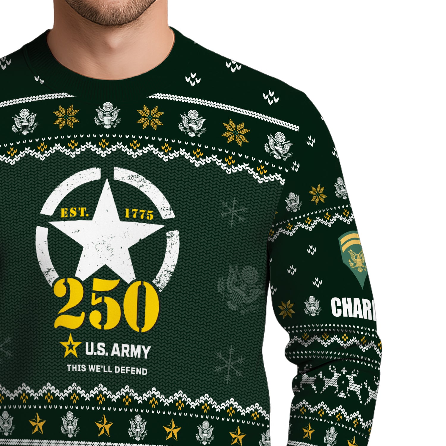 Custom Ranks And Text US Army Ugly Christmas Sweater for Women Men JUST02