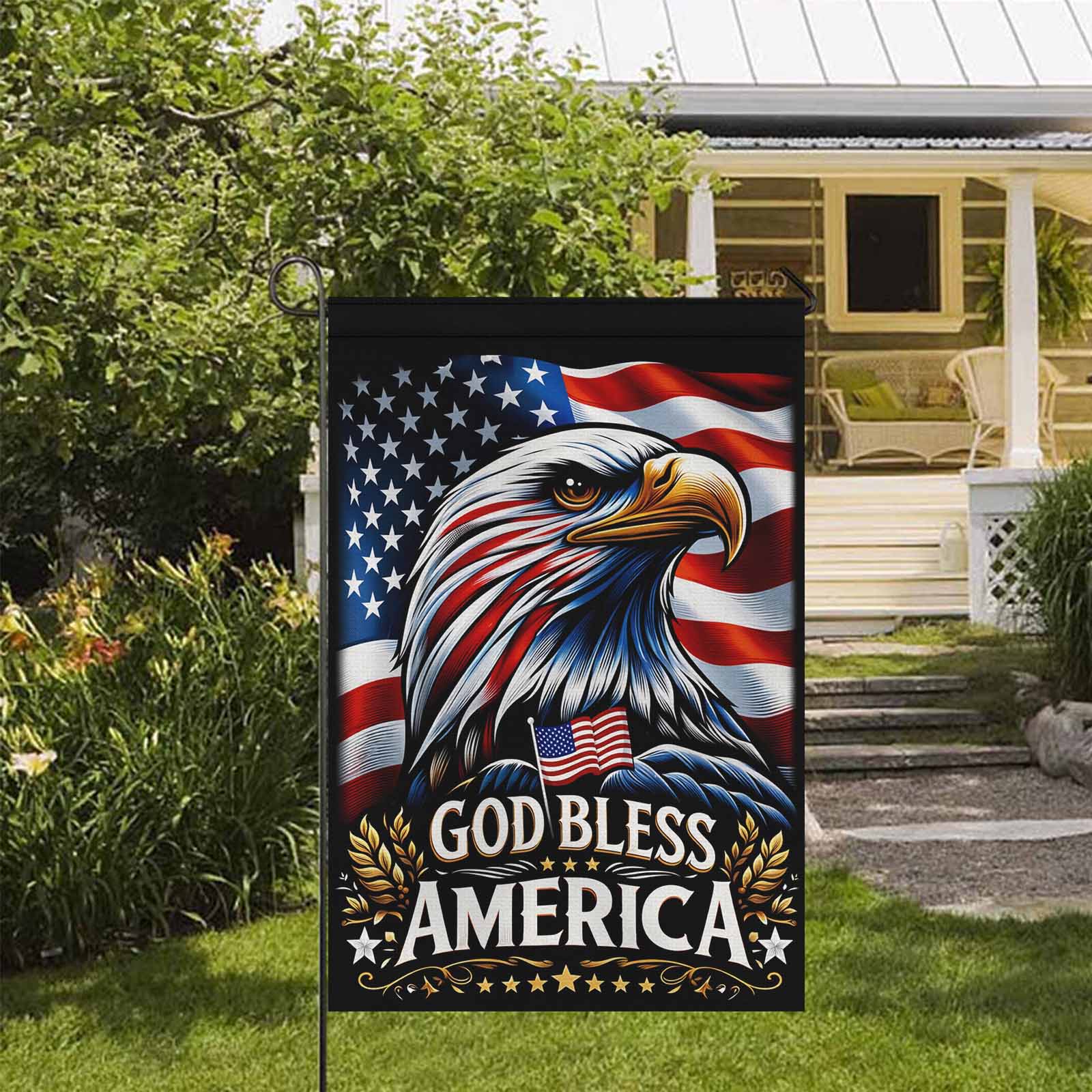 God Bless America Garden Flag Patriotic Eagle USA Decor