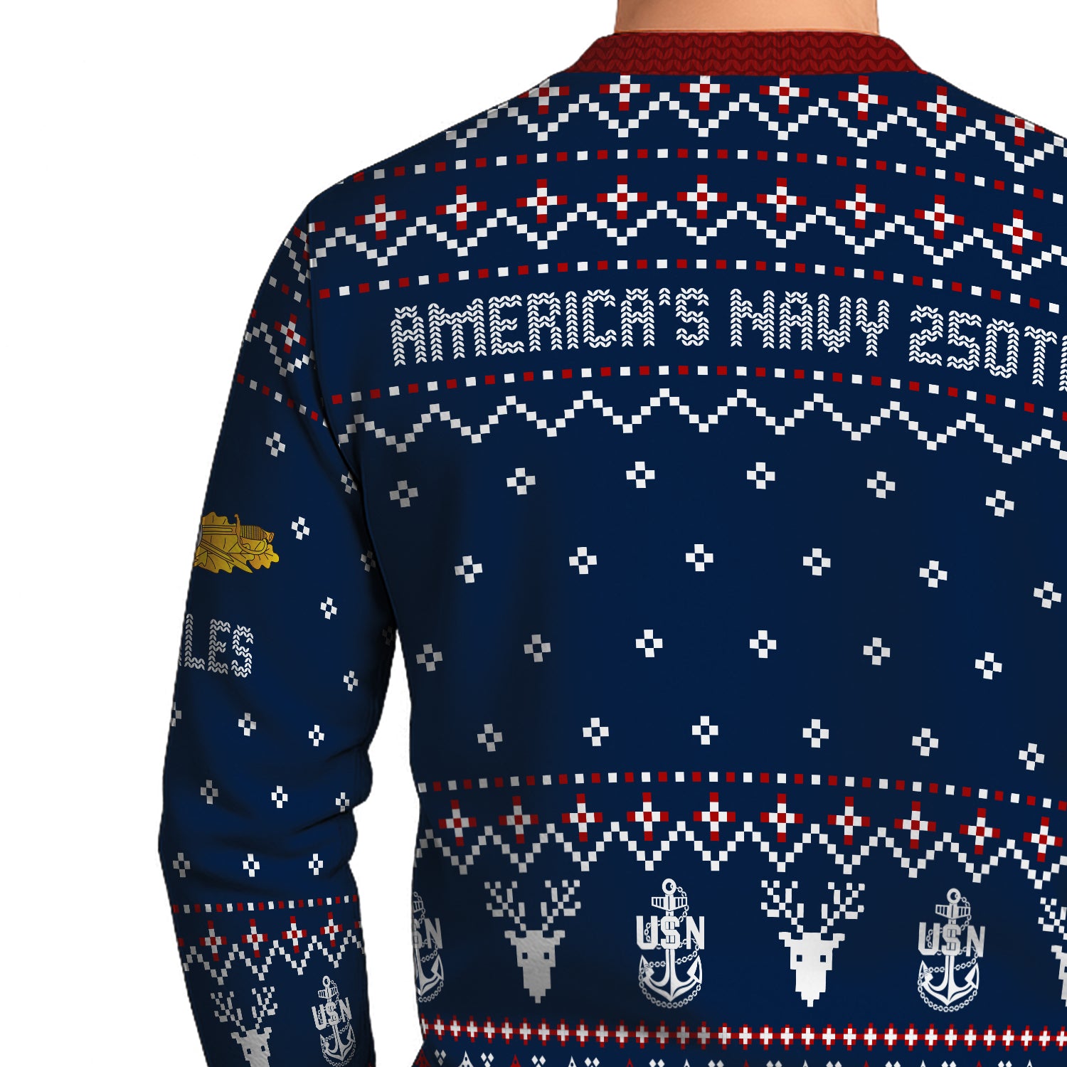 Custom Ranks And Text US Navy Ugly Christmas Sweater for Women Men JUST01