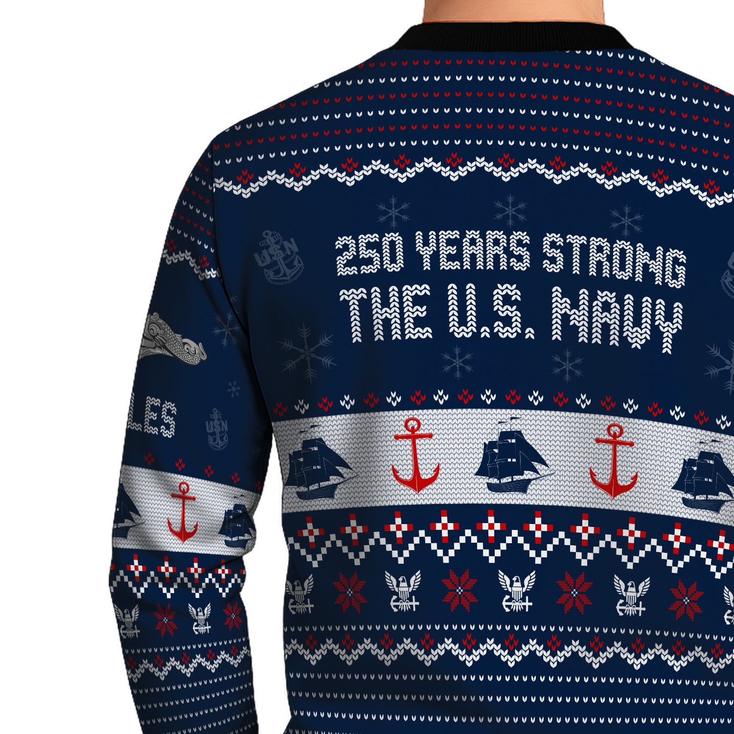 Custom Ranks And Text US Navy Ugly Christmas Sweater for Women Men JUST03