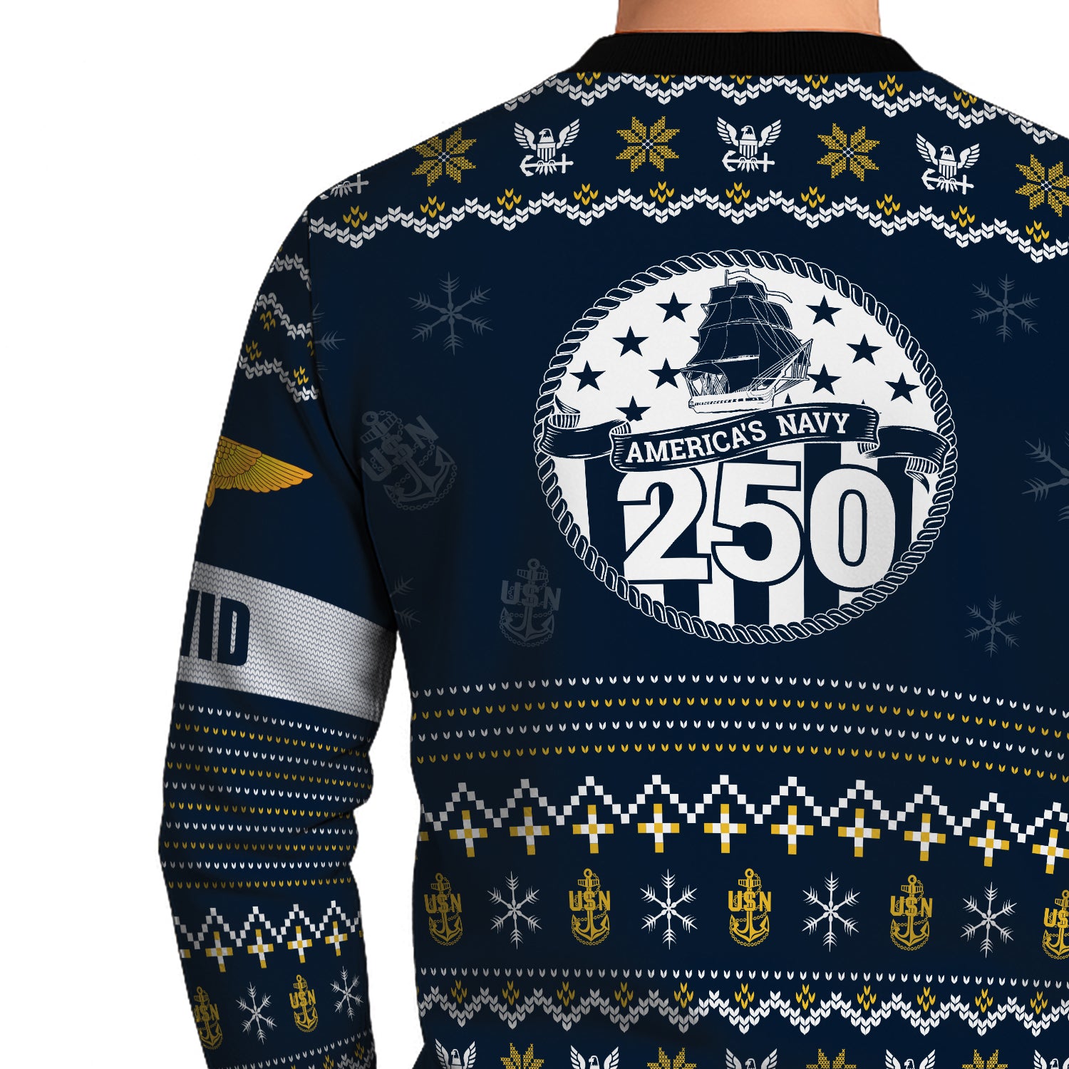 Custom Ranks And Text US Navy Ugly Christmas Sweater for Women Men JUST04