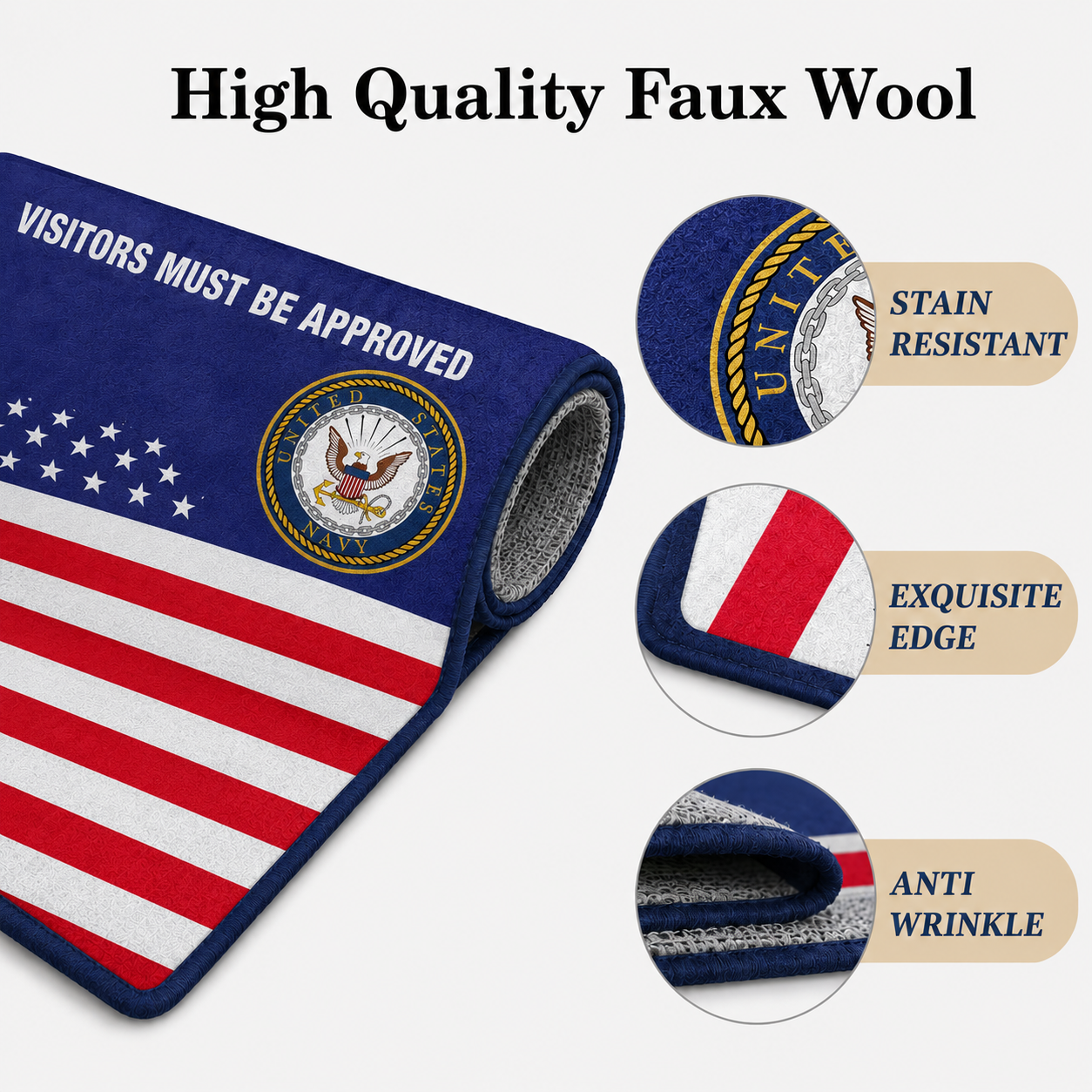 US Flag and Military Logo Doormat - Visitors must be approved