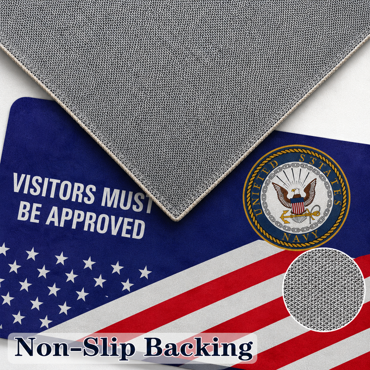 US Flag and Military Logo Doormat - Visitors must be approved