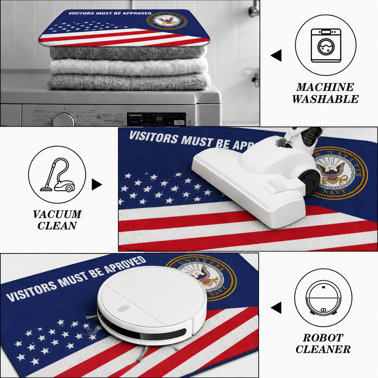 US Flag and Military Logo Doormat - Visitors must be approved