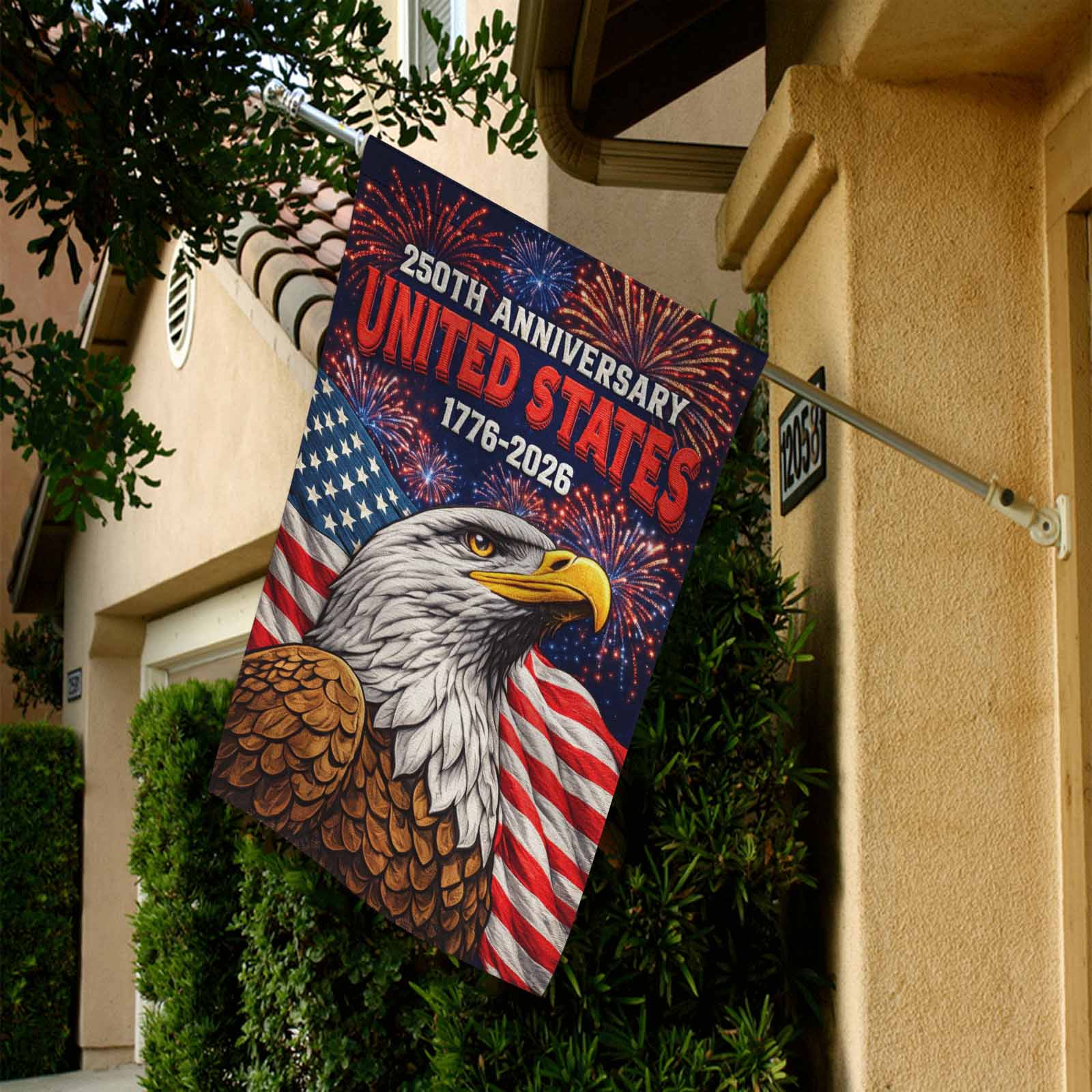 USA 250 Garden Flag Patriotic Eagle Independence Fireworks 1776-2026 Decor