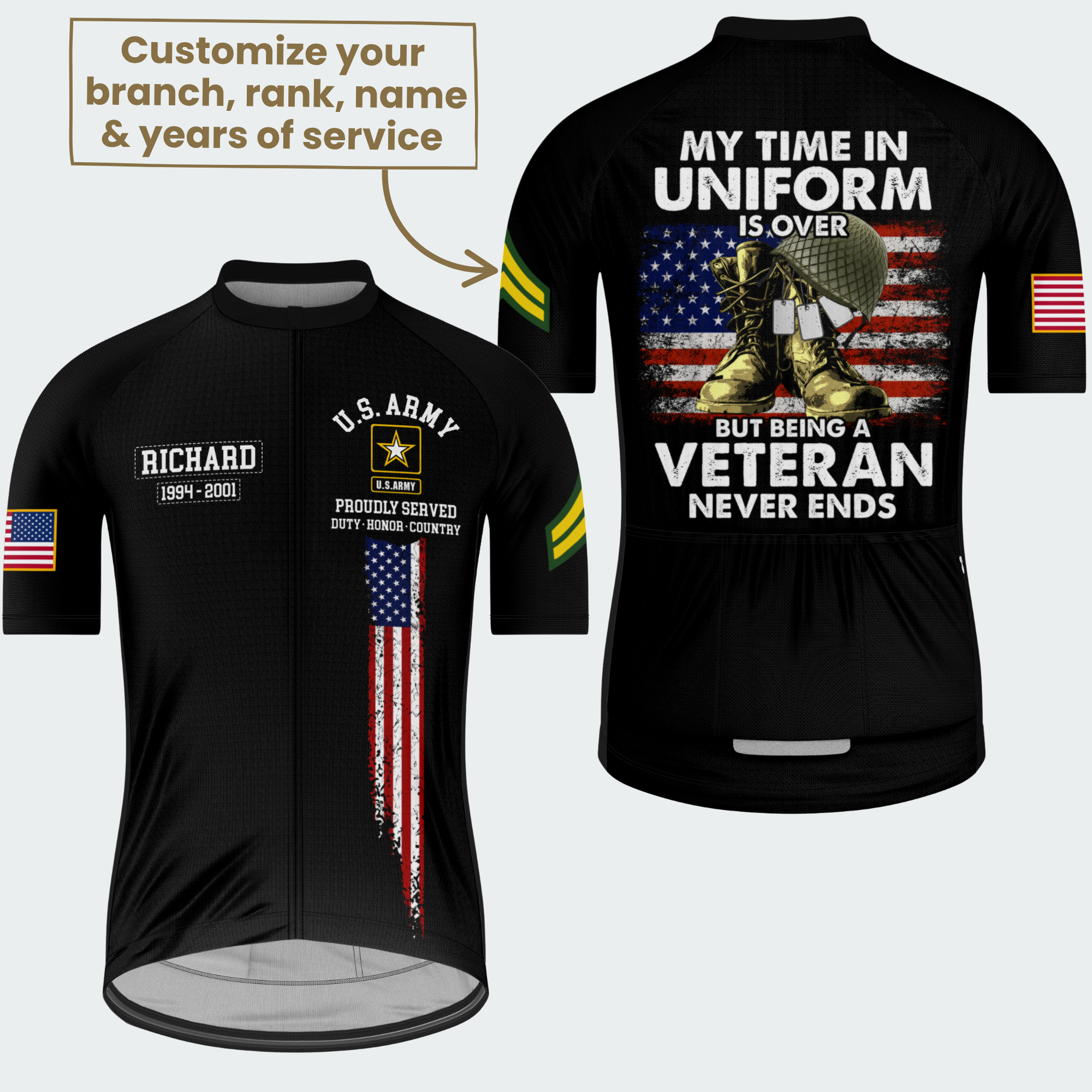 Men’s Personalized Veteran Never Ends Cycling Jersey & Kit