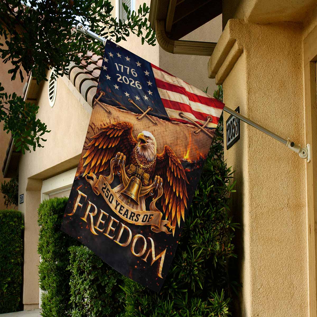 America 250 House Flag Patriotic Eagle Liberty Bell 250 Years of Freedom 1776-2026