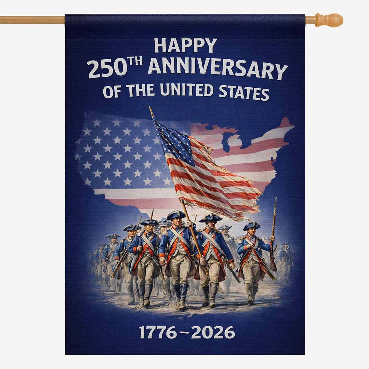 Happy 250th Anniversary USA House Flag Patriotic American Revolution 1776-2026 Banner
