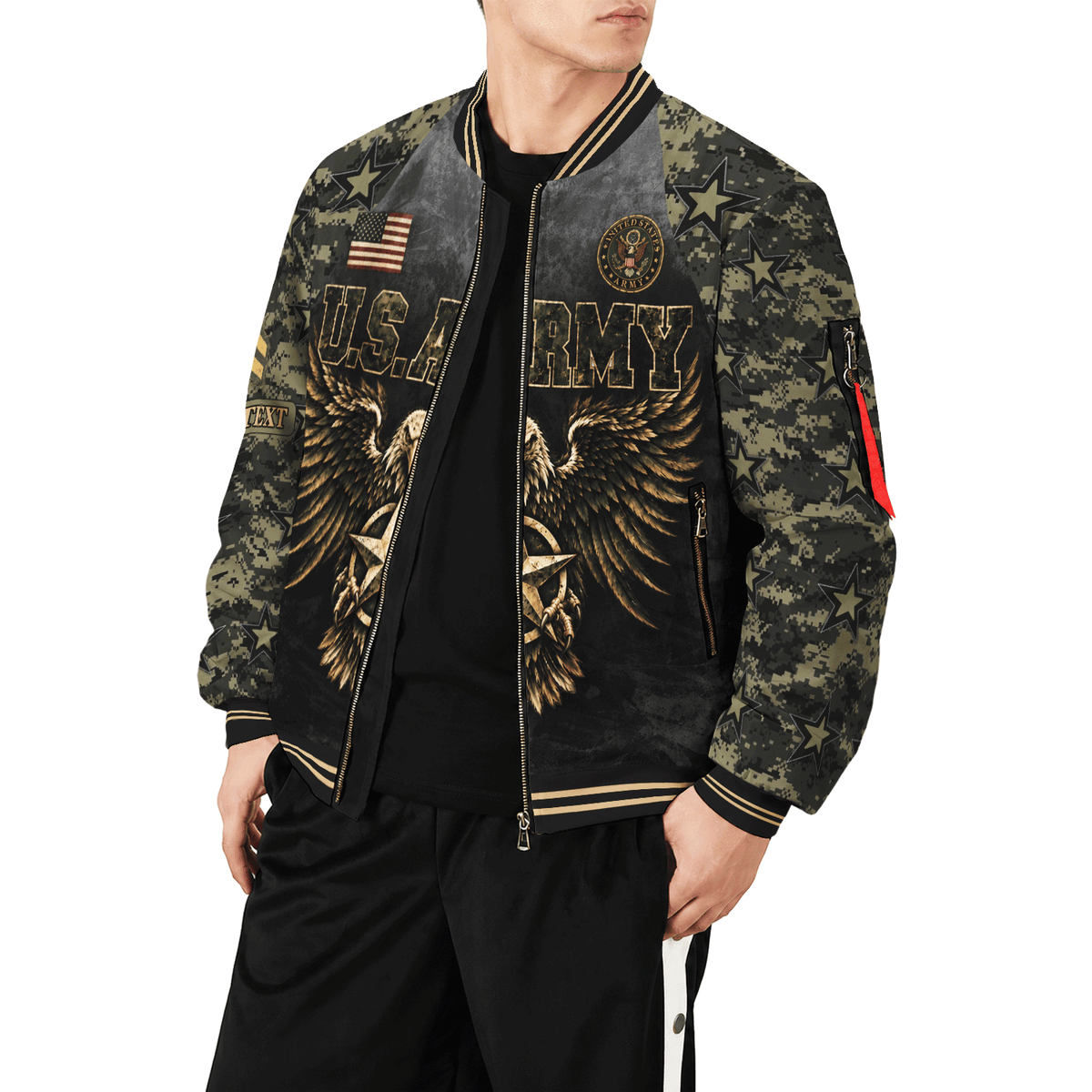 Personalized Army Soldier Bomber Jacket Custom Text Rank Service Gift
