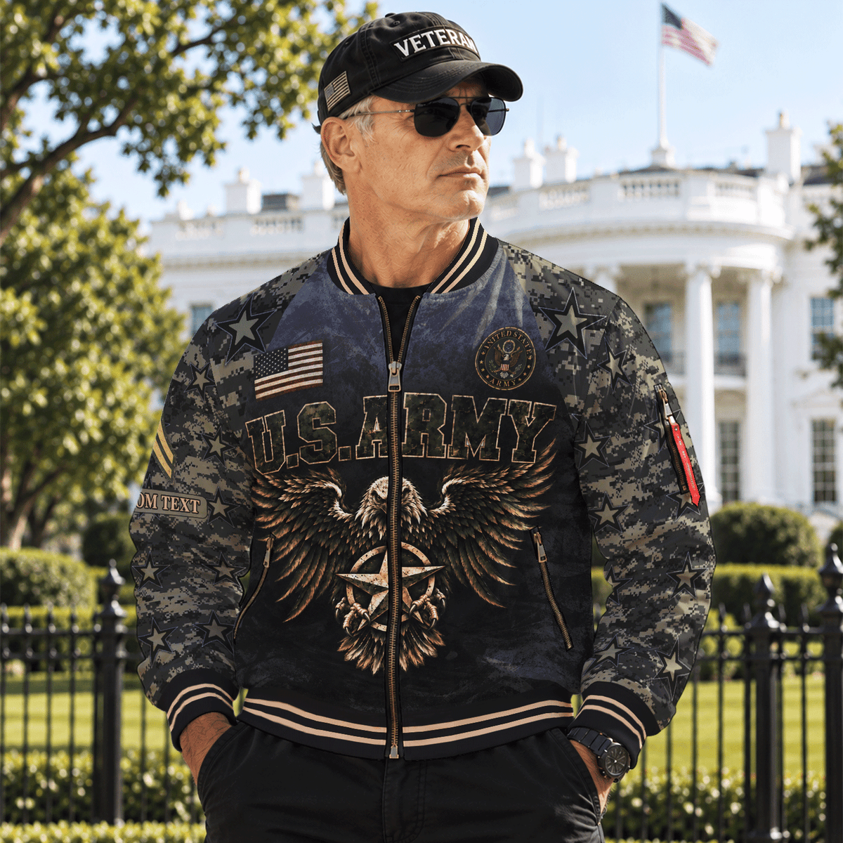 Personalized Army Soldier Bomber Jacket Custom Text Rank Service Gift