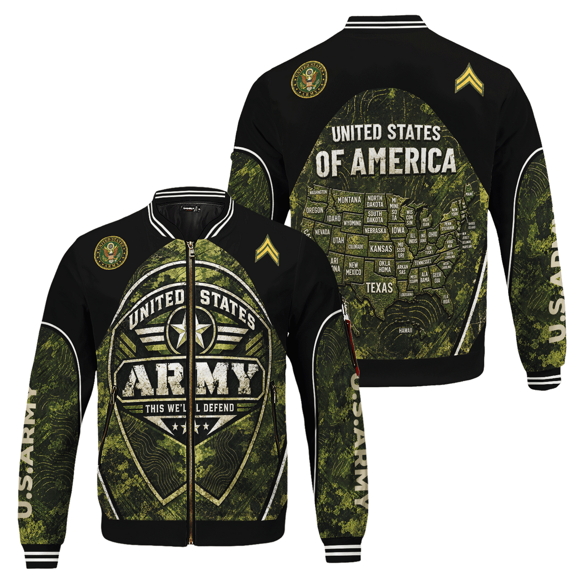 Custom U.S. Army Bomber Jacket Personalized Military Rank Text for Men