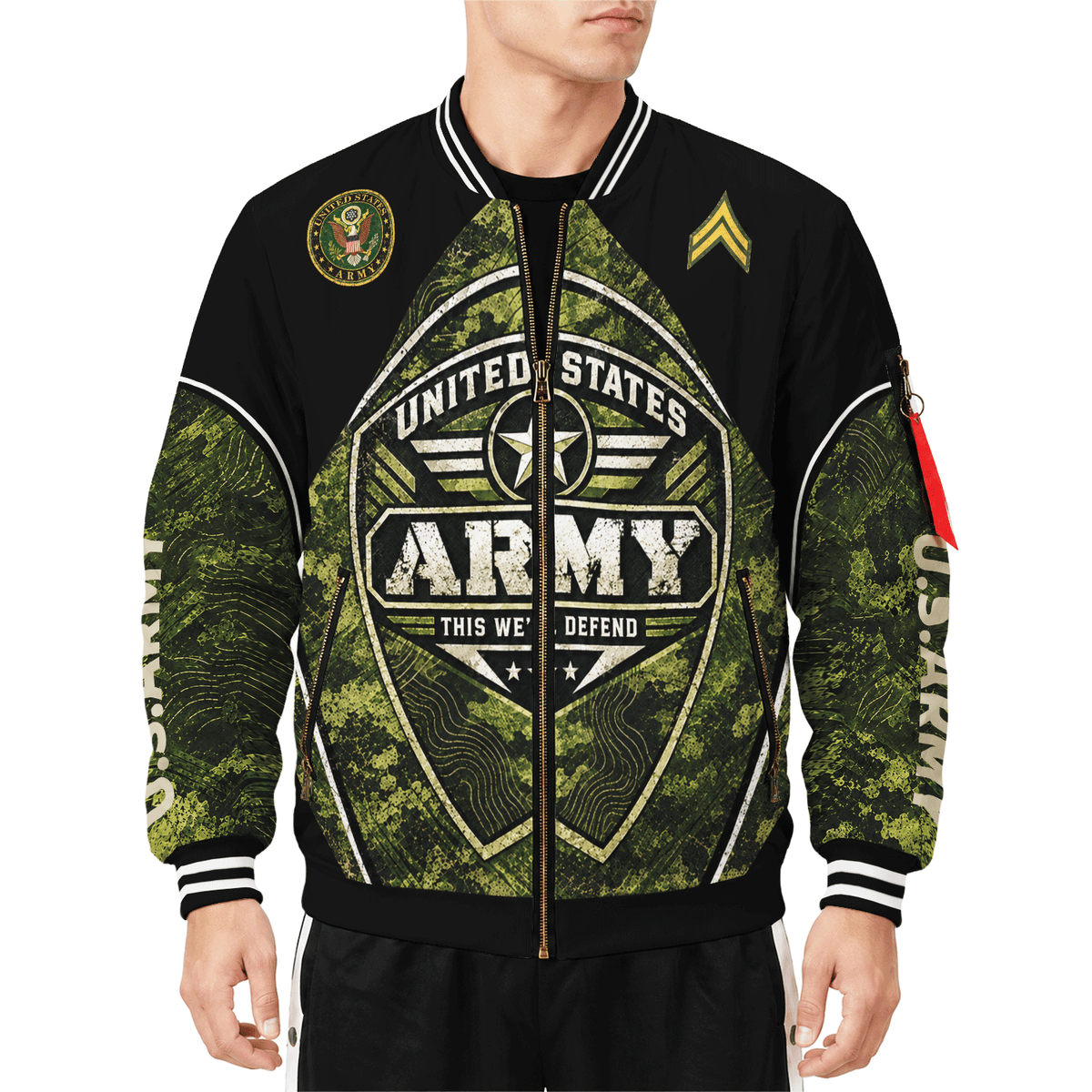 Custom U.S. Army Bomber Jacket Personalized Military Rank Text for Men