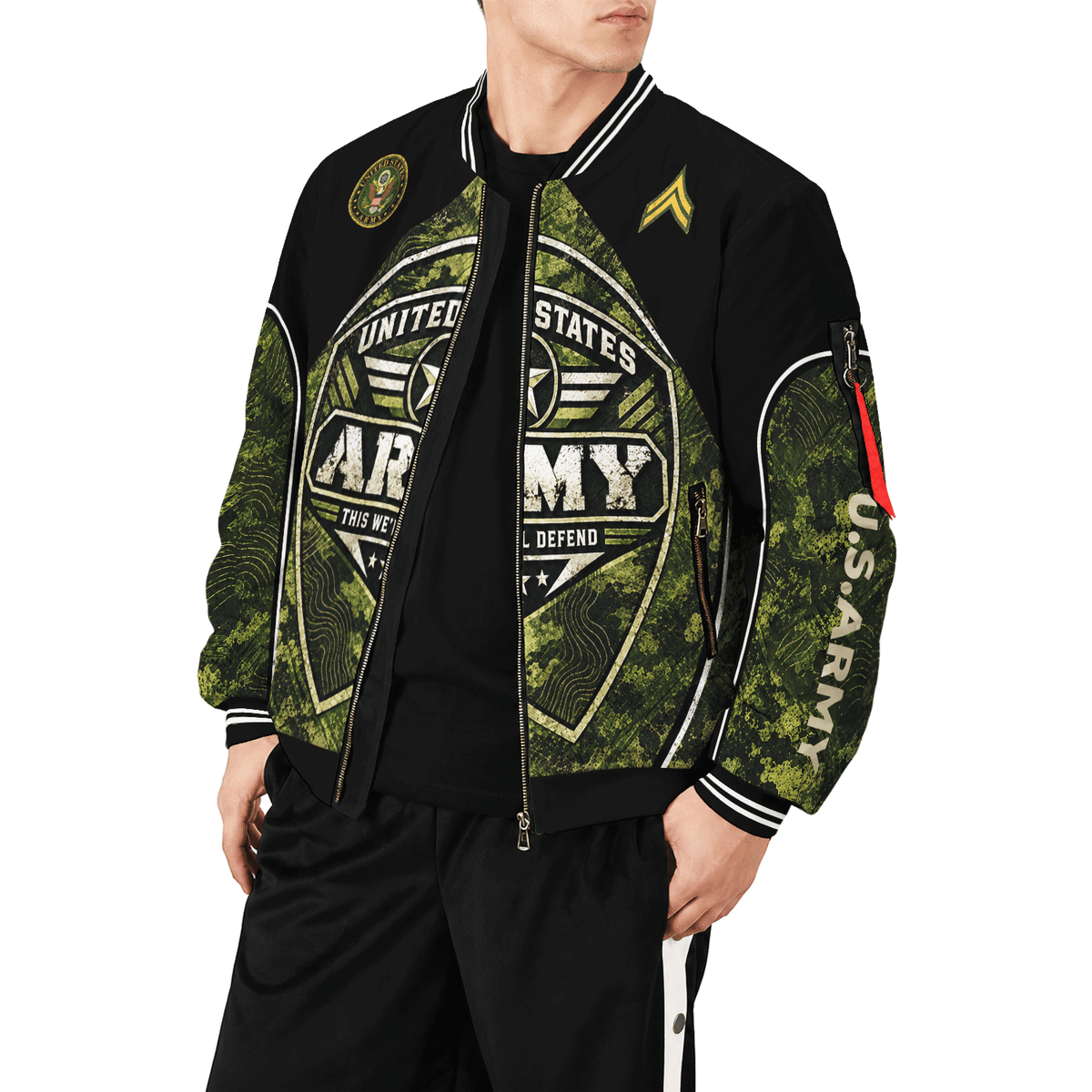 Custom U.S. Army Bomber Jacket Personalized Military Rank Text for Men