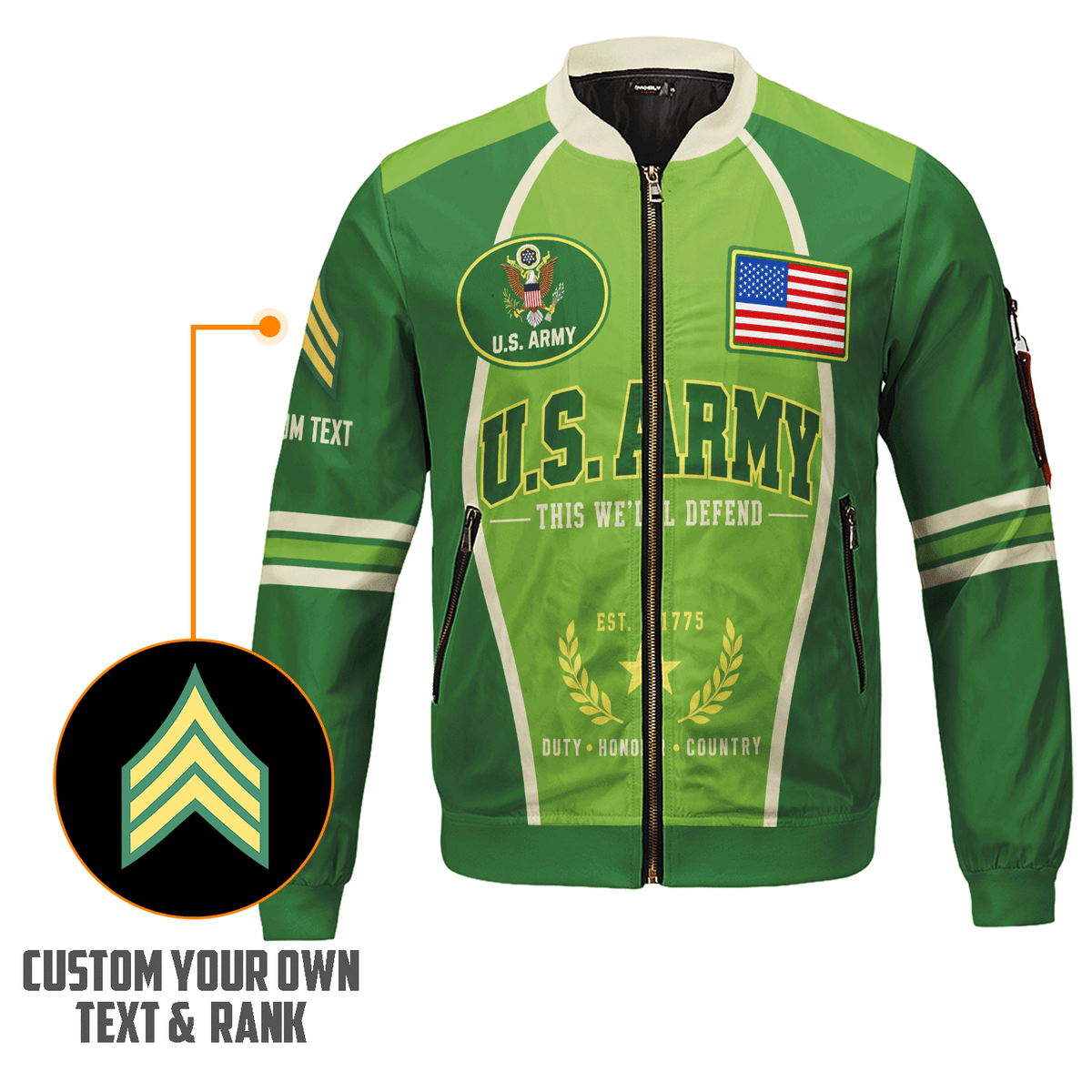 US. Army Jacket Personalized Rank Name All-Over Print Bomber