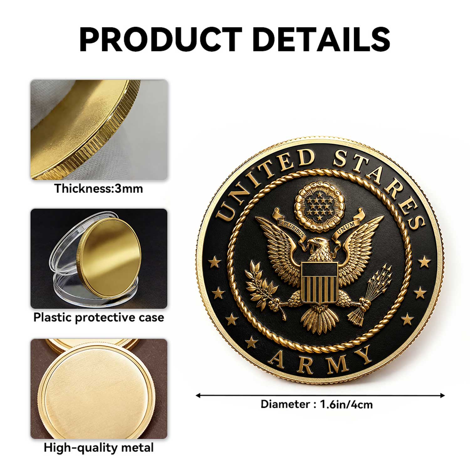Custom Army Enlisted Rank 3D Challenge Coin Service Gift