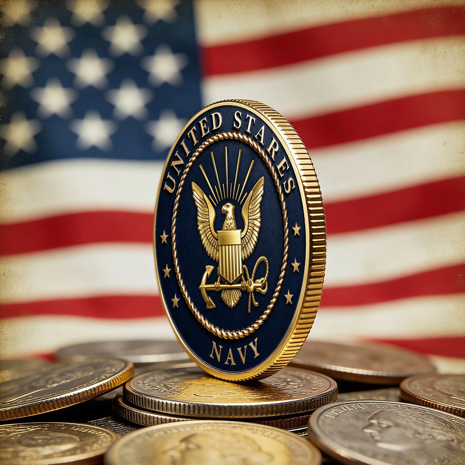 US Navy Officer Rank Personalized Text 3D Challenge Coin