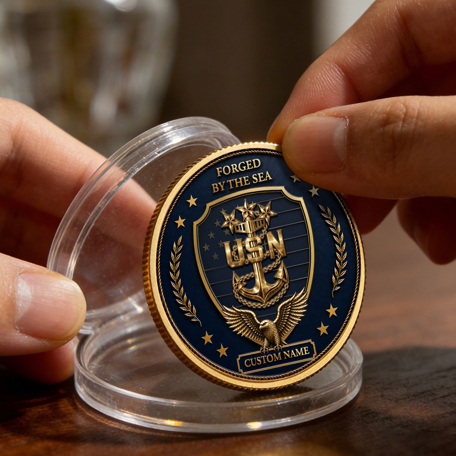 US Navy Officer Rank Personalized Text 3D Challenge Coin