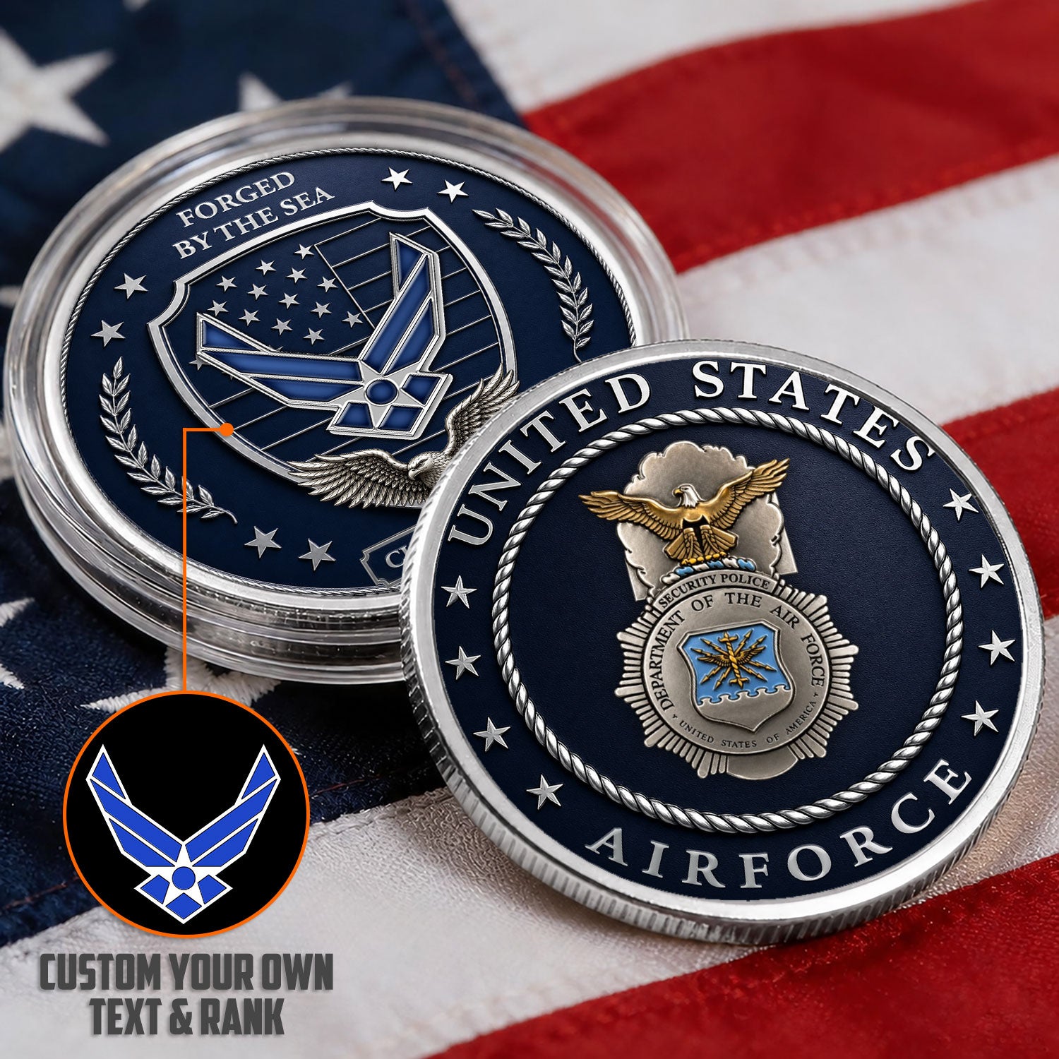 US Air Force Officer Rank Text 3D Challenge Coin Keepsake