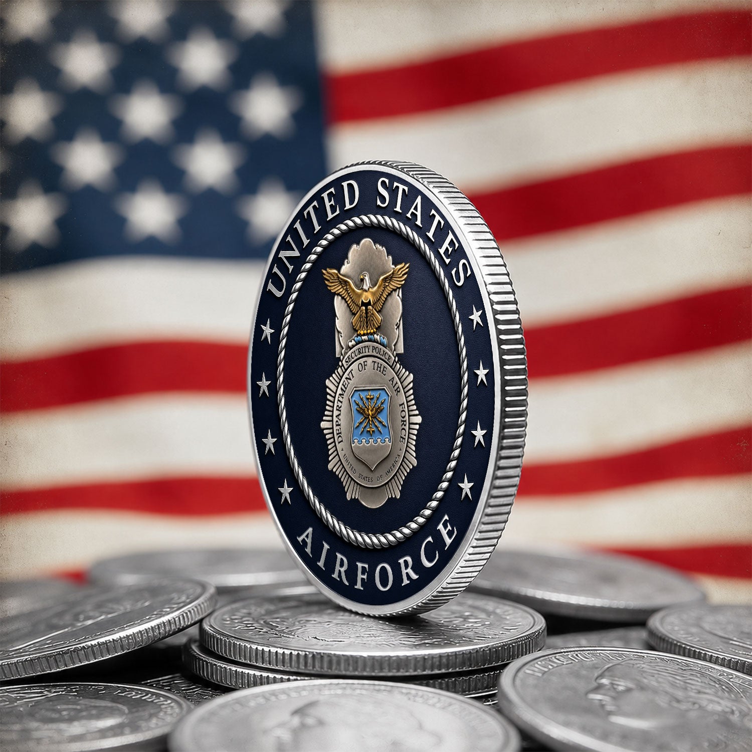 US Air Force Officer Rank Text 3D Challenge Coin Keepsake