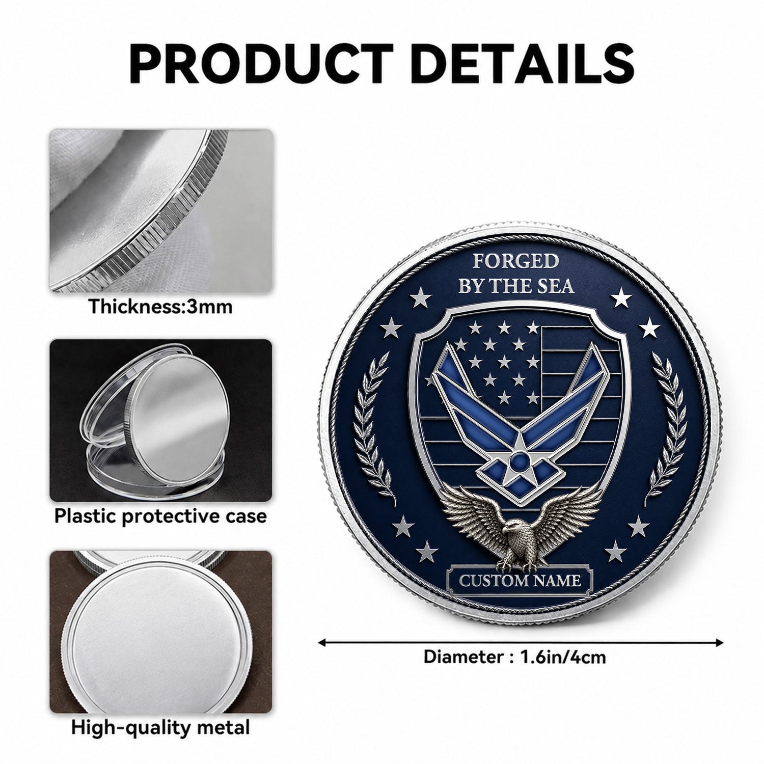 US Air Force Officer Rank Text 3D Challenge Coin Keepsake