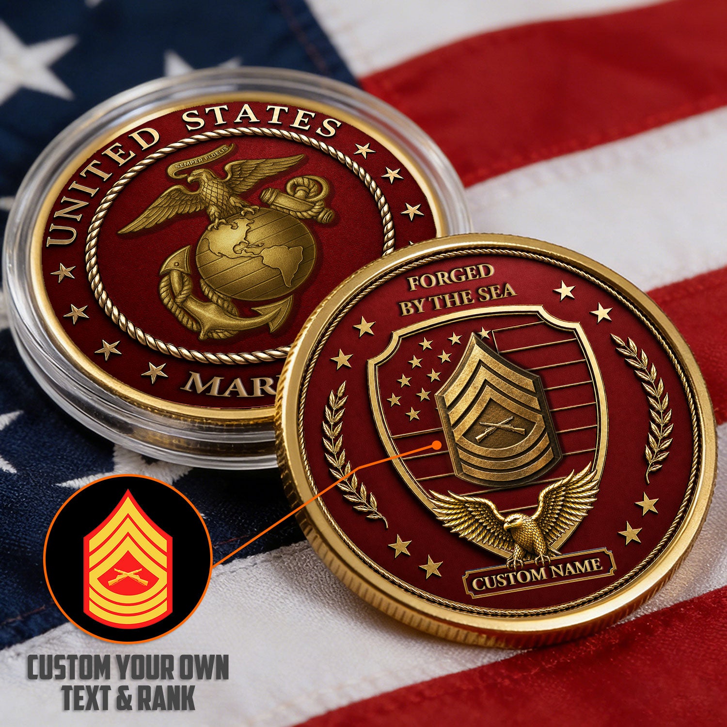 Personalized Marine Corps Rank Tribute 3D Challenge Coin
