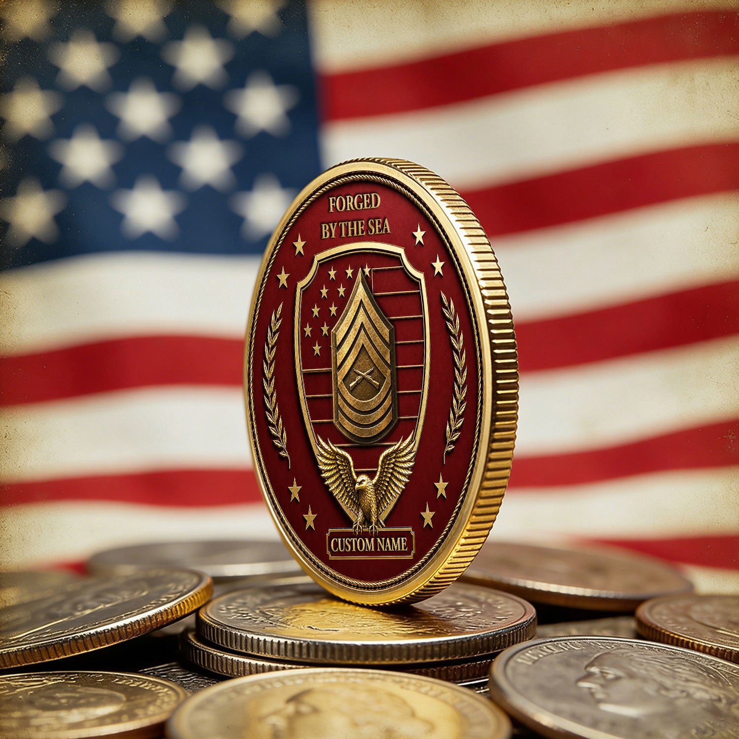 Personalized Marine Corps Rank Tribute 3D Challenge Coin