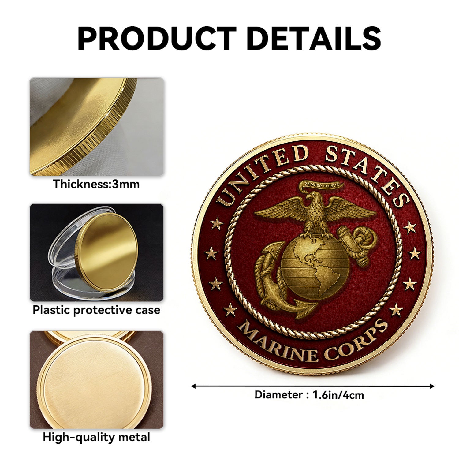 Personalized Marine Corps Rank Tribute 3D Challenge Coin