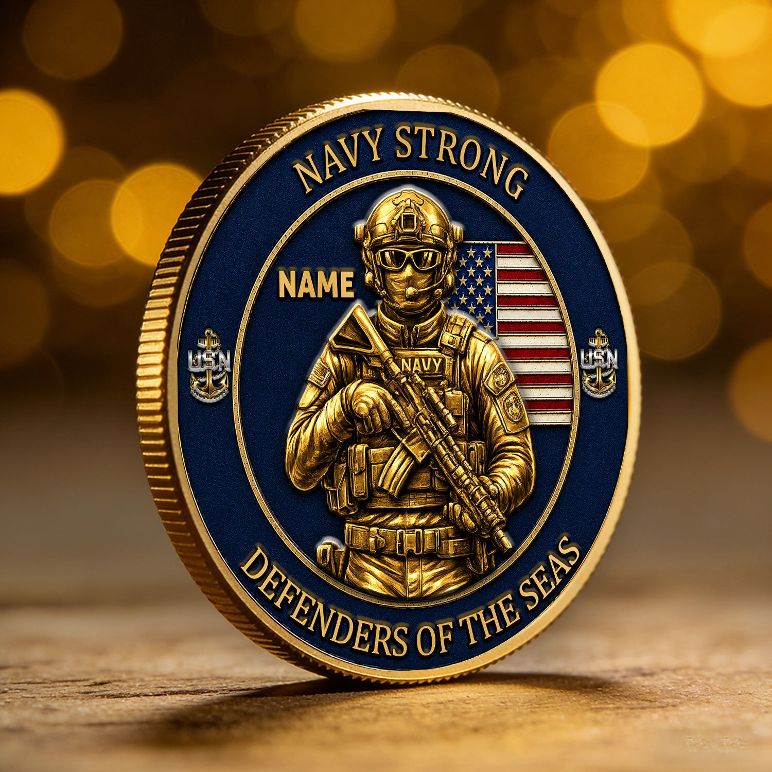 Navy Veteran Custom Rank Message 3D Challenge Coin Gift
