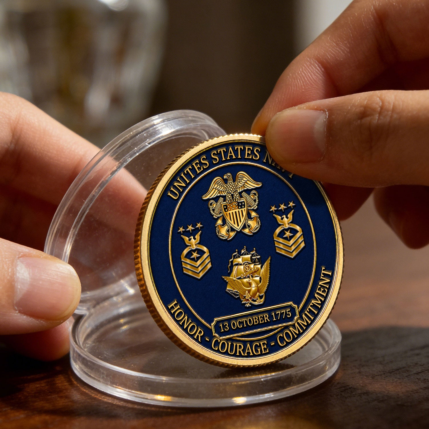 Navy Veteran Custom Rank Message 3D Challenge Coin Gift