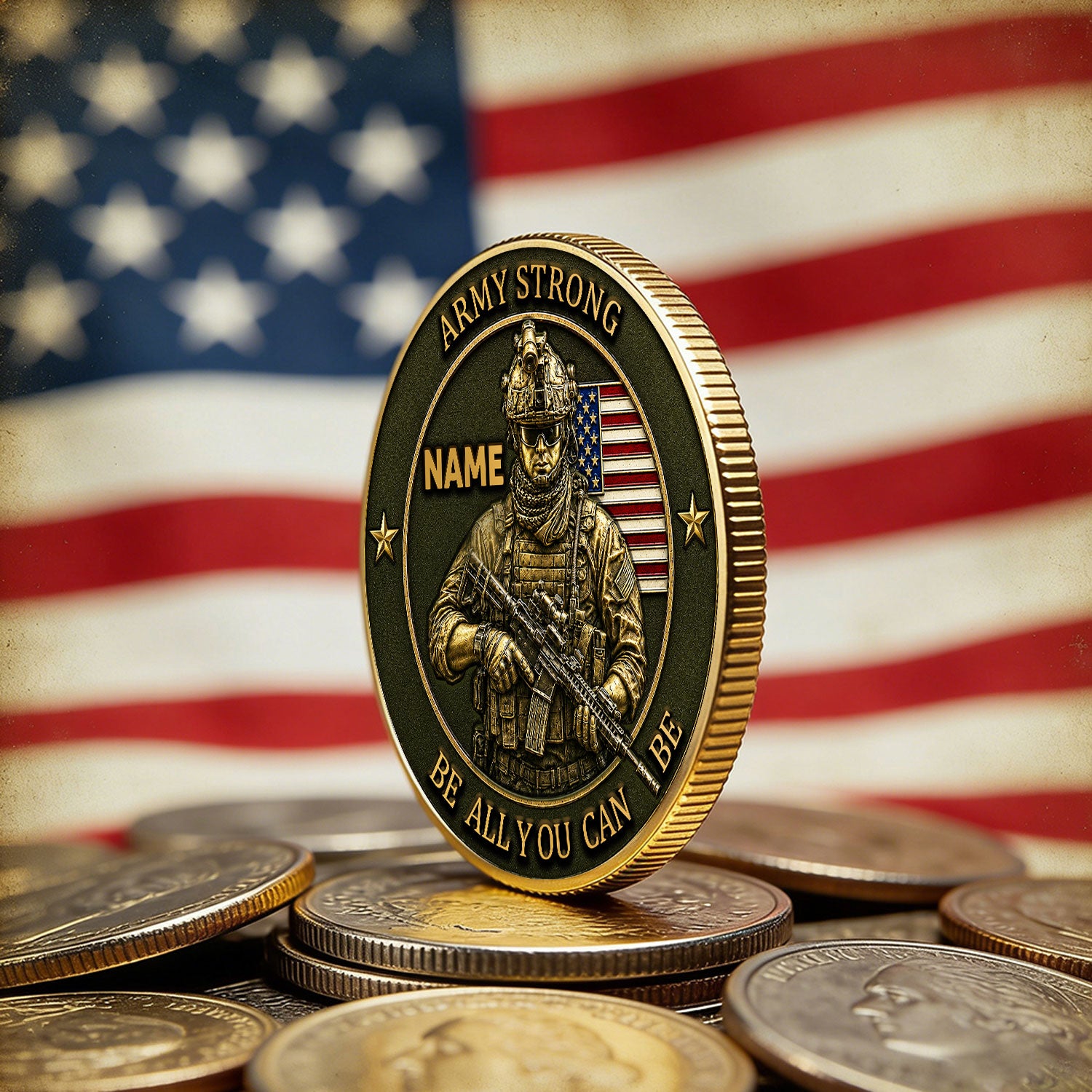 Army Veteran Personalized Text Rank 3D Challenge Coin