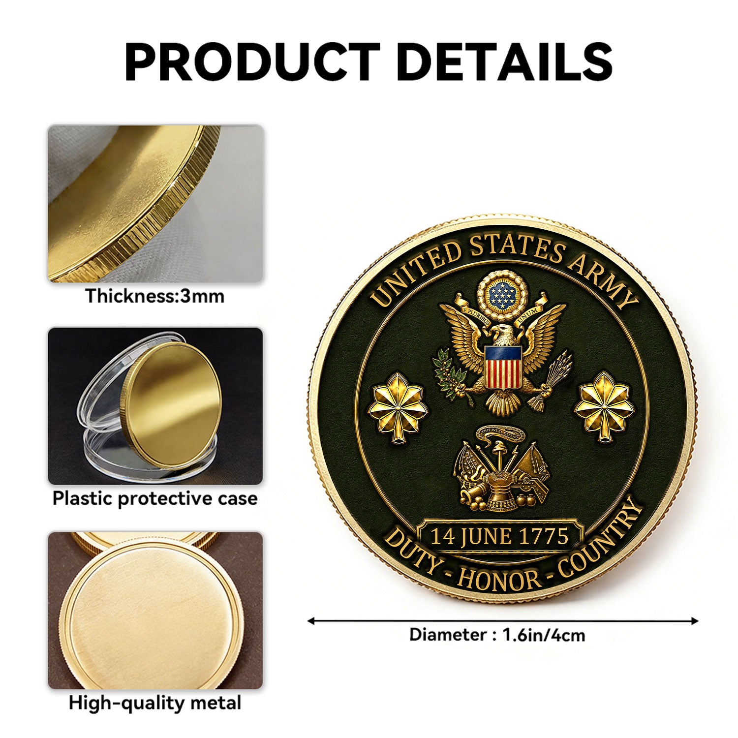 Army Veteran Personalized Text Rank 3D Challenge Coin