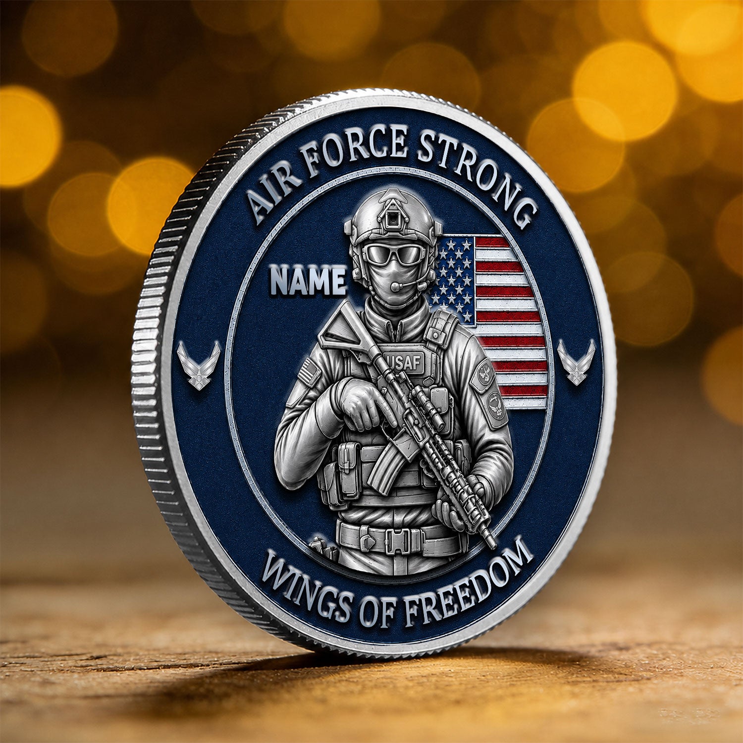 USAF Veteran Custom Name and Rank 3D Challenge Coin Gift