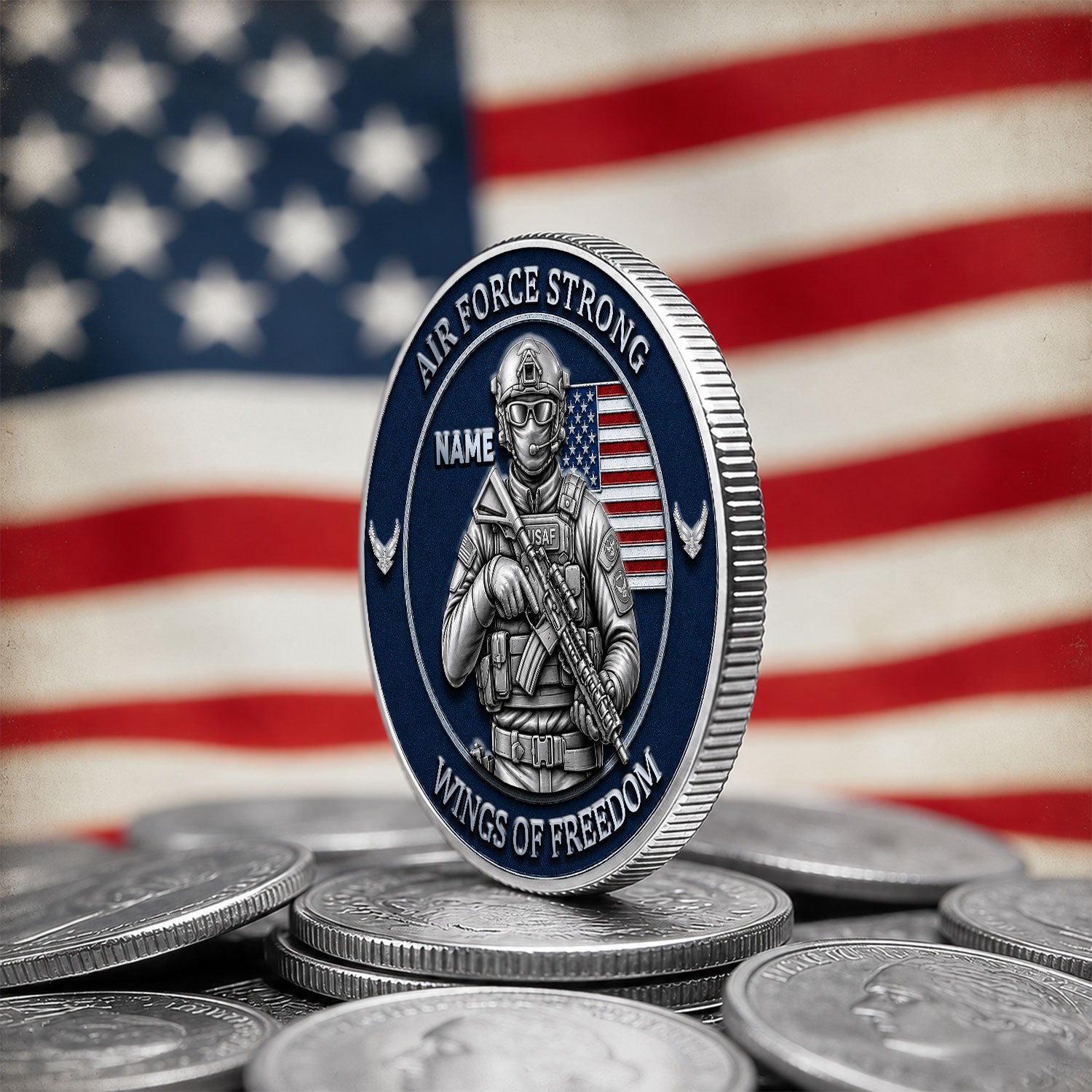USAF Veteran Custom Name and Rank 3D Challenge Coin Gift