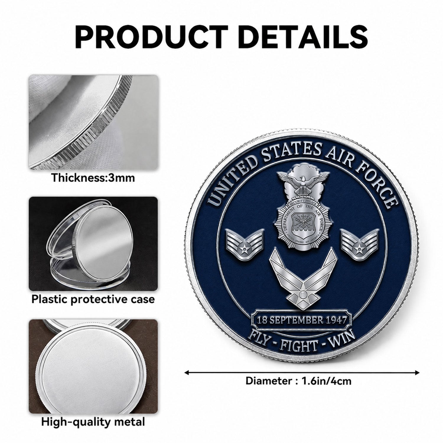 USAF Veteran Custom Name and Rank 3D Challenge Coin Gift
