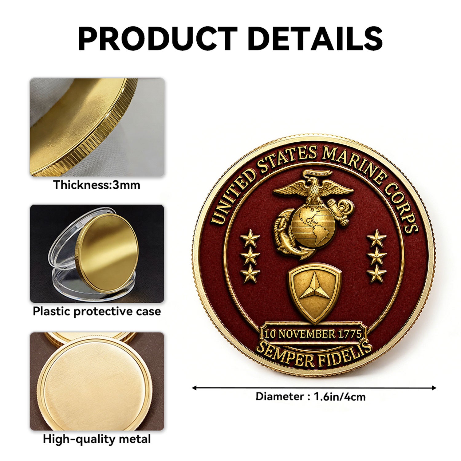 Custom Marine Achievement Rank Text 3D Challenge Coin Gift